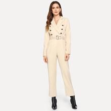 Romwe Double Breasted Belted Jumpsuit