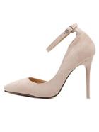 Romwe Apricot Pointy Side Cut Out Ankle Strap Heels