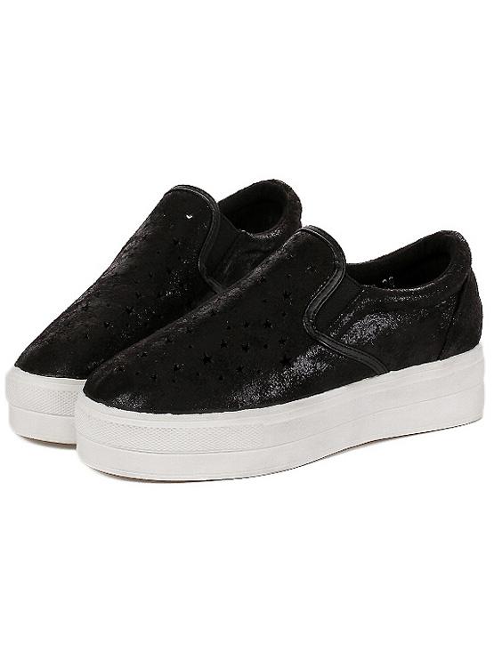 Romwe Black Thick-soled Stars Hollow Flats