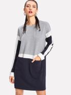 Romwe Patch Pocket Front Color Block Sweatshirt Dress