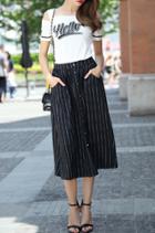 Romwe Square Neck Open Shoulder Top With Single-breasted Vertical Striped Skirt