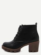 Romwe Black Distressed Pu Lace Up Rubber Soled Chunky Boots