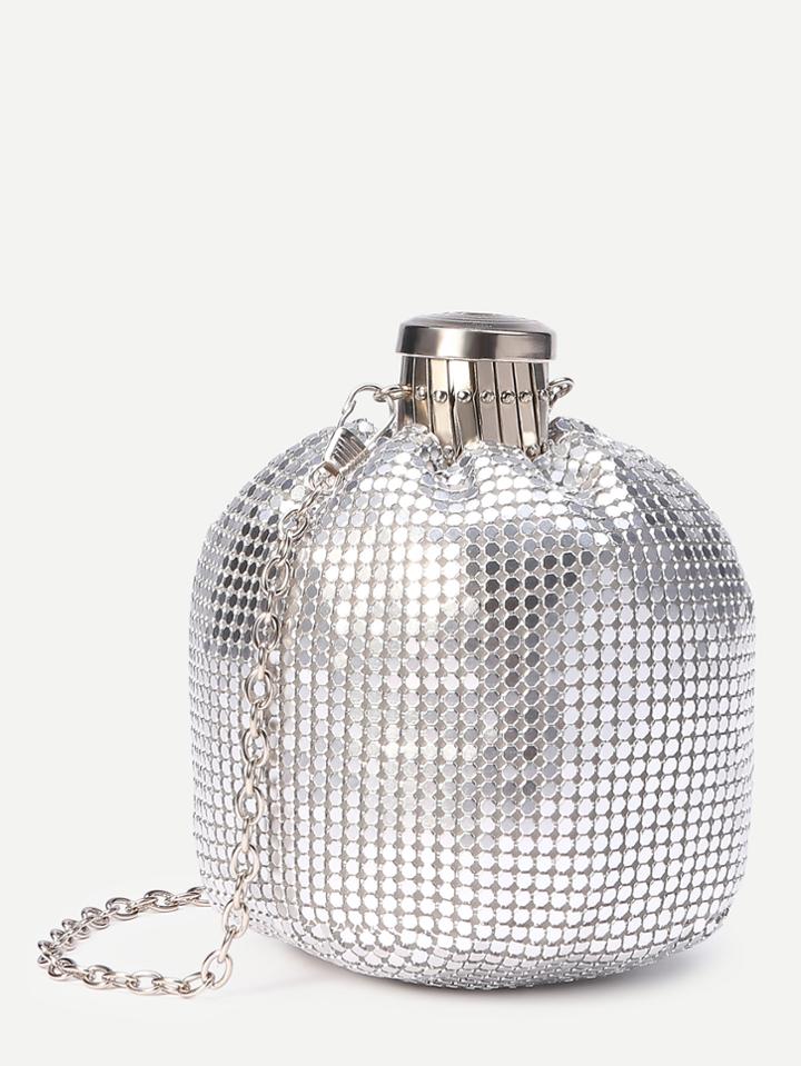 Romwe Silver Grenade Shaped Metal Bag With Chain Strap