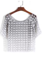 Romwe Grey Ombre Short Sleeve Floral Crochet Blouse