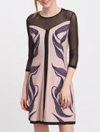 Romwe Apricot Mesh Sheer Sleeve Leaf Print Dress