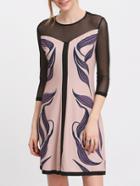 Romwe Apricot Mesh Sheer Sleeve Leaf Print Dress