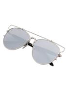 Romwe Metallic Top Bar Silver Lenses Sunglasses