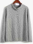 Romwe Stand Collar Buttons Grey T-shirt