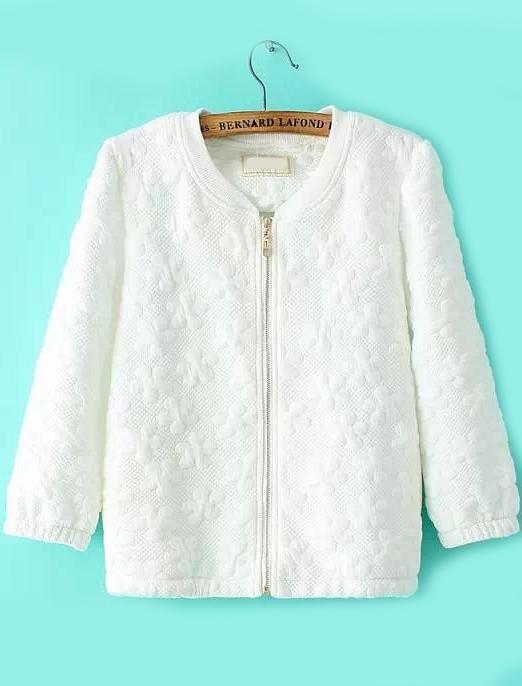 Romwe Jacquard Zipper White Coat