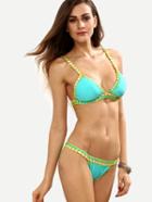 Romwe Braided Trim Triangle Bikini Set - Mint Green