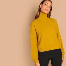 Romwe High Neck Solid Sweatshirt