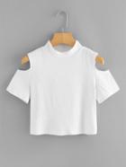 Romwe Stand Neck Open Shoulder Tee