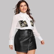 Romwe Plus Contrast Chain Print Knot-neck Blouse
