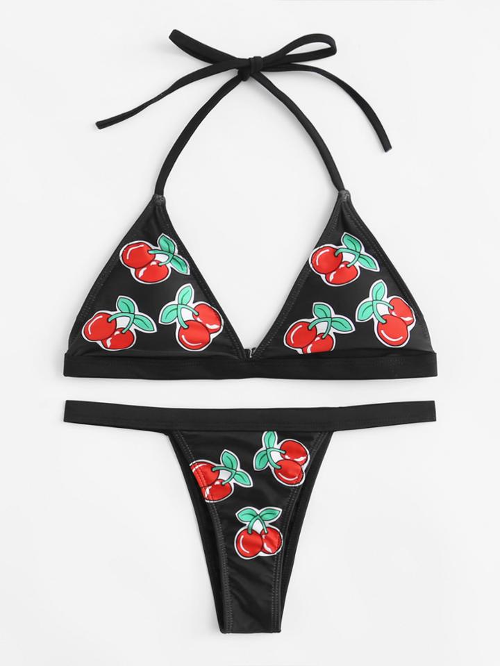 Romwe Fruit Print Bikini Set