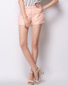 Romwe With Zipper Pintucked Pink Shorts