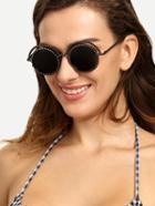 Romwe Metal Beaded Frame Round Grey Lenses Sunglasses