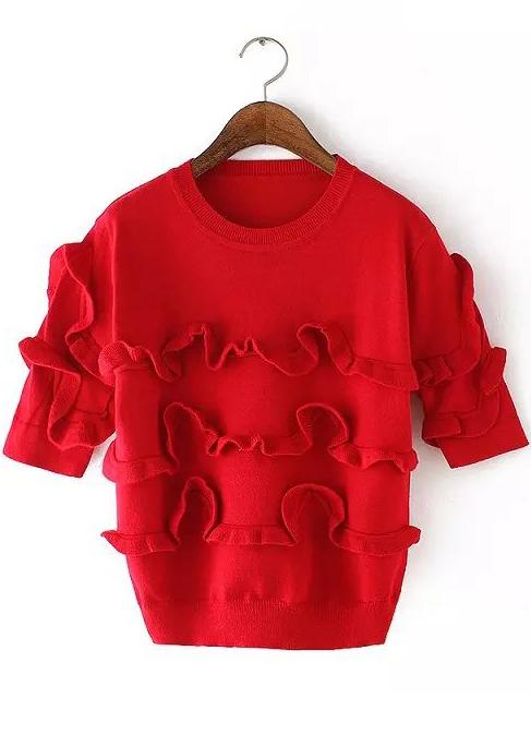 Romwe Fungus Edge Red Sweater