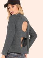 Romwe Cutout Back Crew Neck Knit Sweater Charcoal