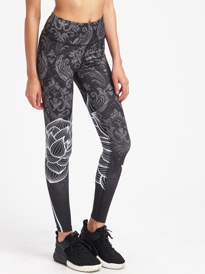 Romwe Active Graphic Print Wide Waistband Leggings