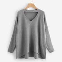 Romwe Choker Neck Dip Hem Soft Knit Jumper