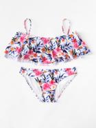 Romwe Calico Print Flounce Bikini Set
