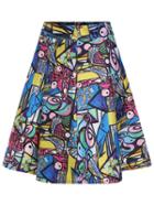Romwe Graffiti Print Flare Skirt