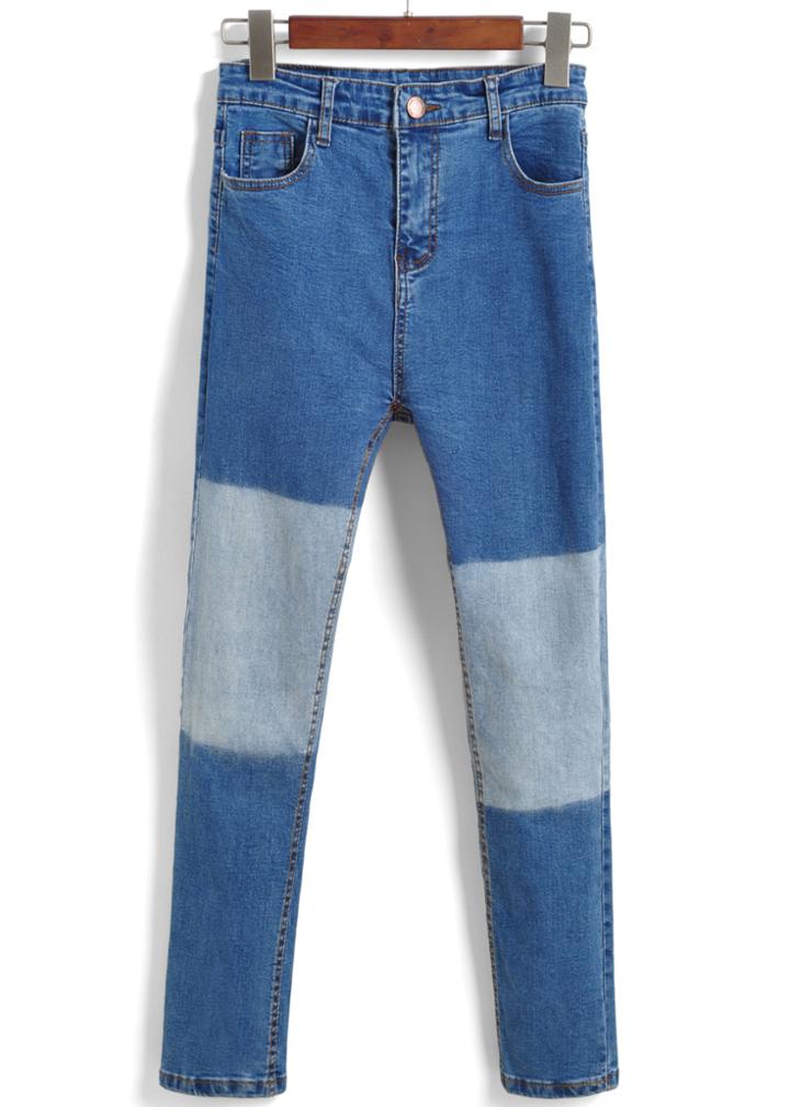 Romwe High Waist Color-block Denim Pant