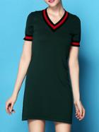Romwe Green V Neck T-shirt Dress