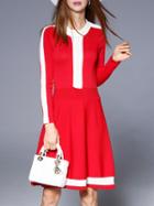 Romwe Red Contrast White Knit A-line Dress