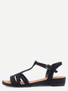 Romwe Black T Strap Flat Sandals