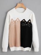Romwe Contrast Cat Knit Sweater
