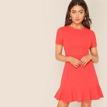 Romwe Zipper Back Ruffle Hem Fitted Dress