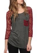 Romwe Contrast Lace Pocket Red T-shirt