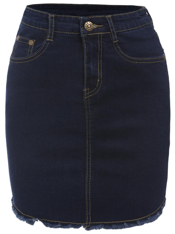 Romwe Frayed Bodycon Denim Skirt