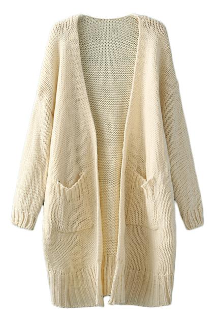 Romwe Open Front Cream Cardigan