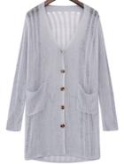 Romwe Hollow Pockets Button-down Grey Cardigan