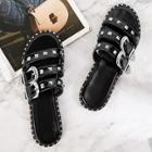 Romwe Studded & Buckle Design Slippers