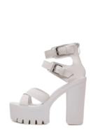 Romwe White Peep Toe Crisscross Platform Chunky Sandals