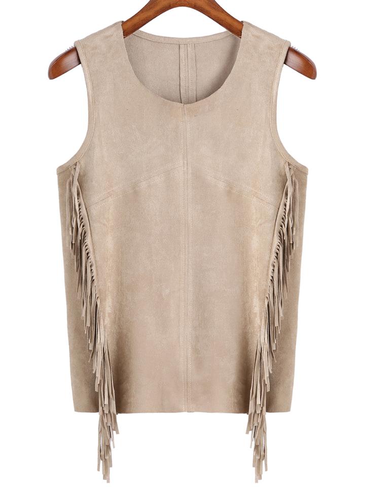 Romwe Round Neck Tassel Tank Top