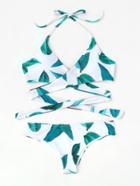 Romwe Leaf Print Wrap Bikini Set