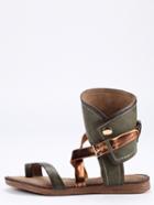 Romwe Khaki Buckle Strap Flat Sandals