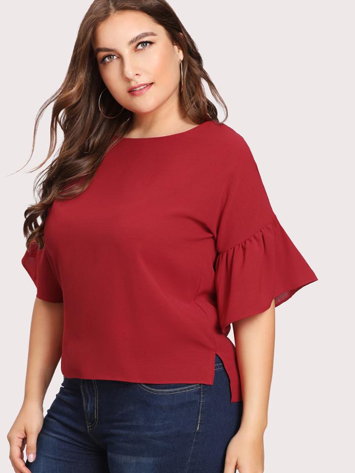 Romwe Bow Tie Back Flounce Sleeve Blouse