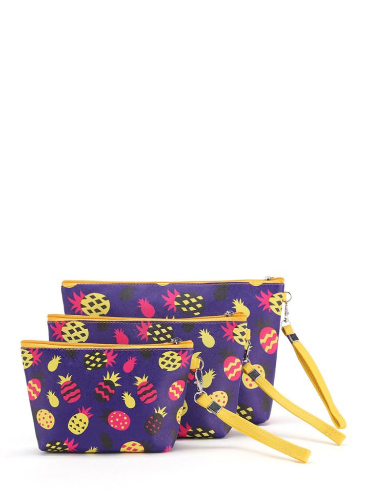 Romwe Pineapple Print Makeup Bag 3pcs
