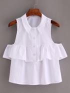 Romwe White Open Shoulder Ruffle Shirt