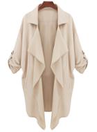 Romwe Casual Loose Pockets Khaki Coat