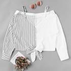 Romwe Striped Panel Knot Front Blouse