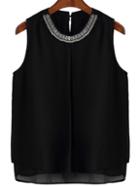 Romwe Round Neck Bead Chiffon Tank Top
