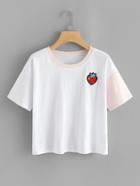 Romwe Strawberry Embroidered Patch Tee