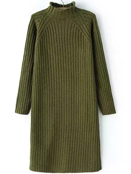 Romwe Mock Neck Green Sweater Dress