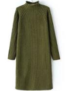 Romwe Mock Neck Green Sweater Dress